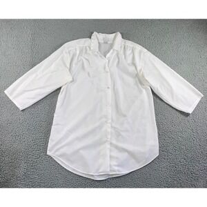 Lerner Button Front Shirt Women L White 3/4 Sleeve Cotton Blend Vintage 90s